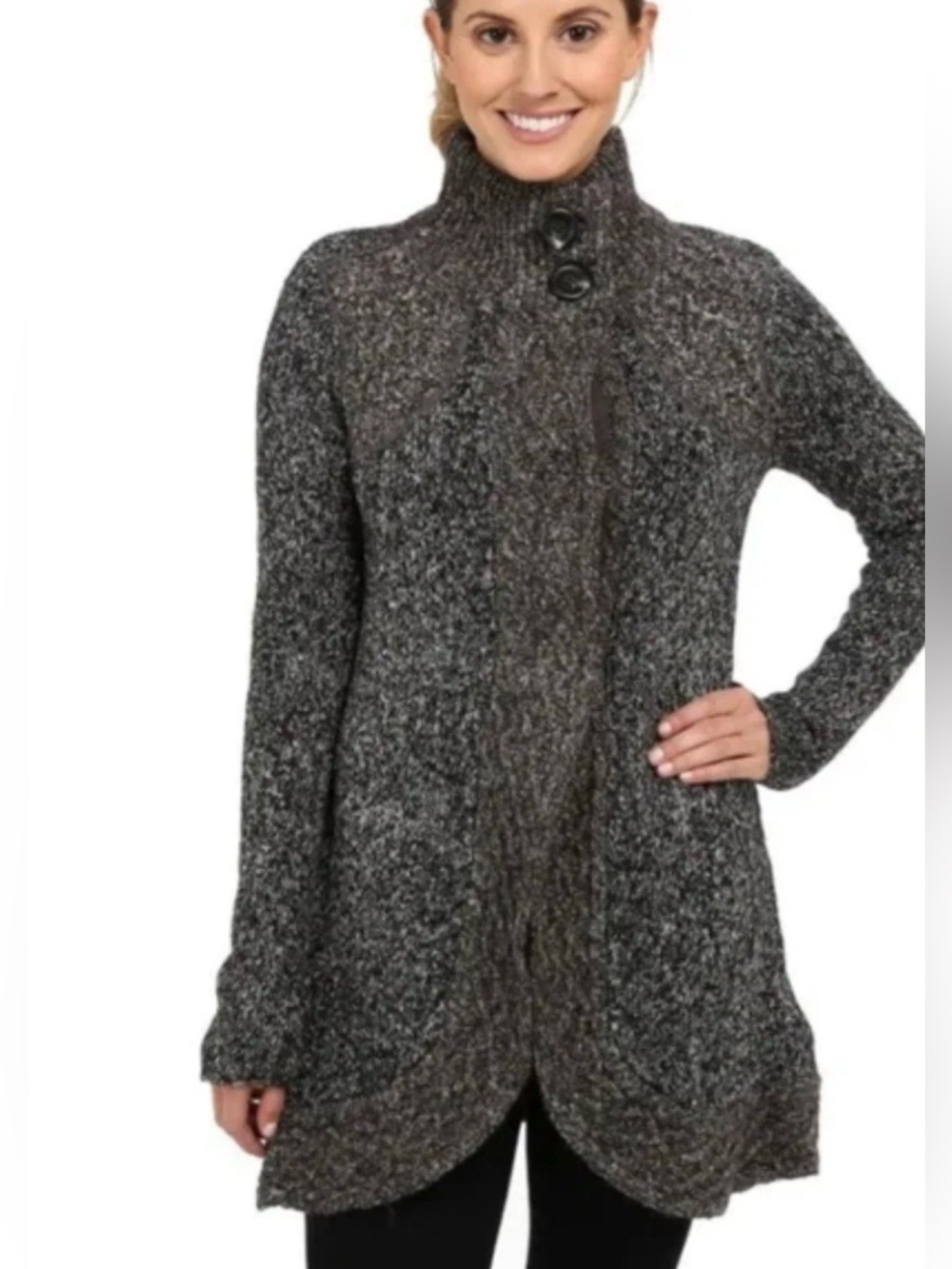 Prana Charcoal Gray Knit High-Neck Cardigan Coat Cotton Acrylic